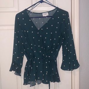 Great condition Green and Creme Polka-Dot Blouse
